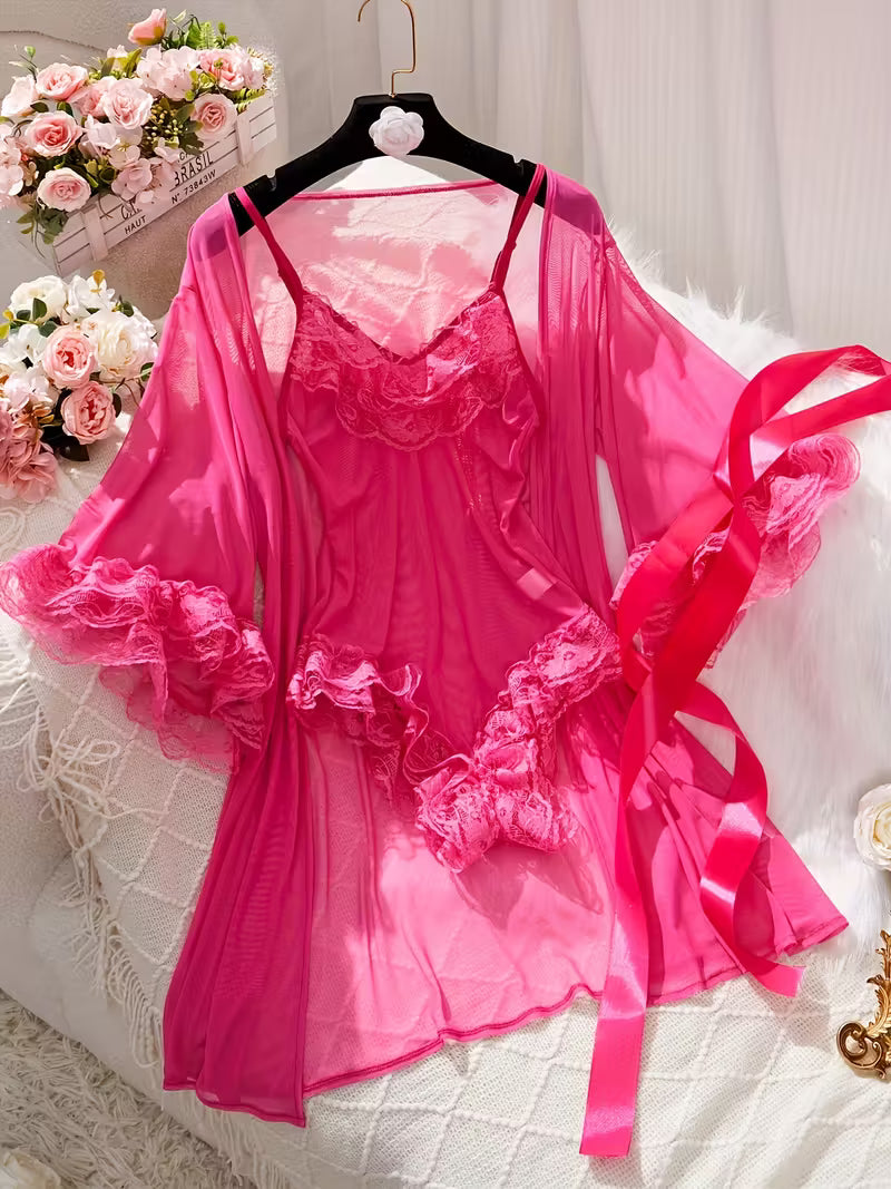 Hot Pink Sheer Robe Set