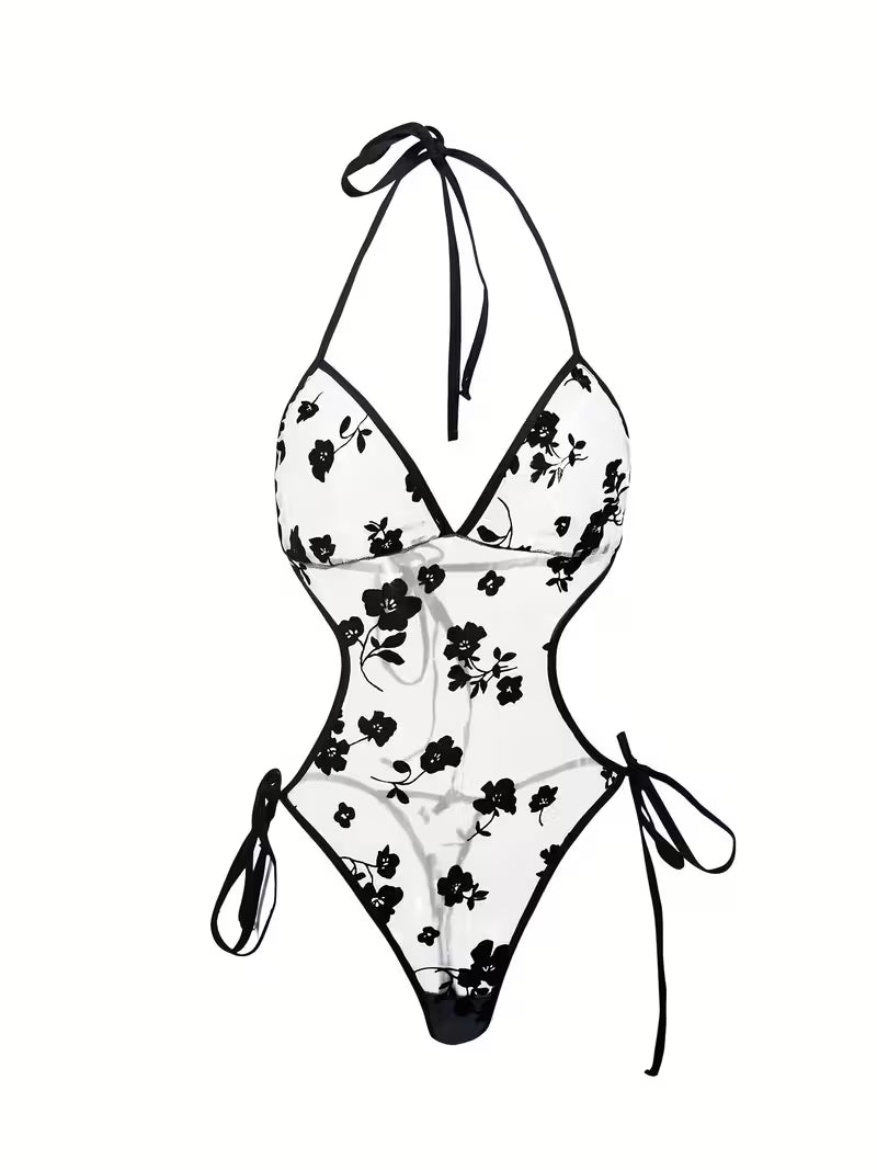 Sheer Three-Point Lace Bodysuit Lingerie