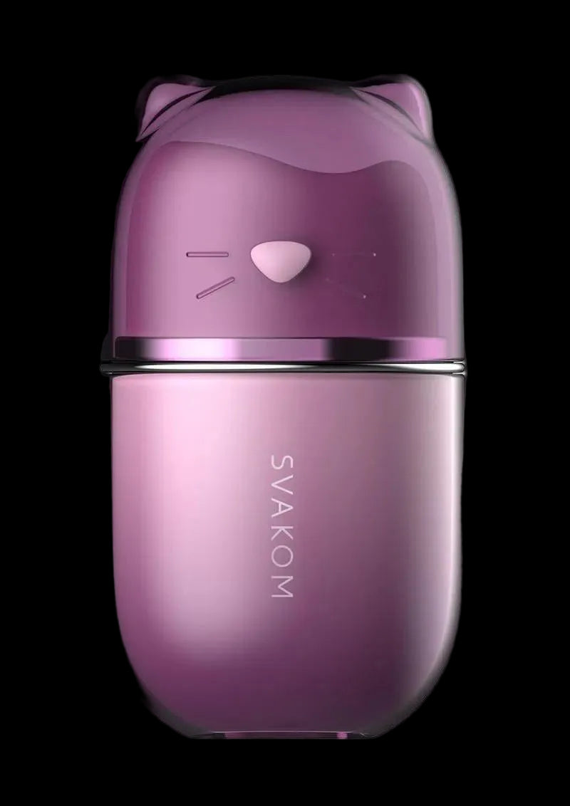 Purple cat-shaped container with 'SVAKOM' branding on a white background