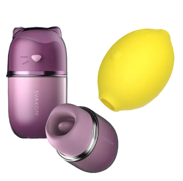 Purple cat-shaped container with a yellow lemon-shaped object on a white background