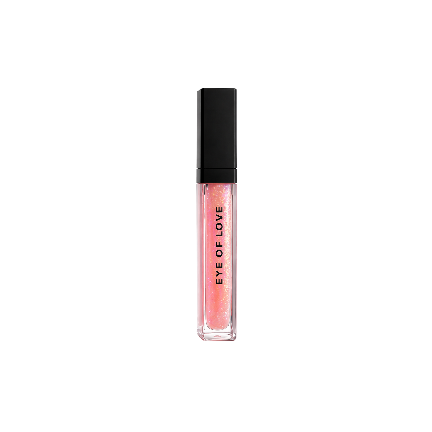 Lip gloss with black cap and visible brand name on a white background