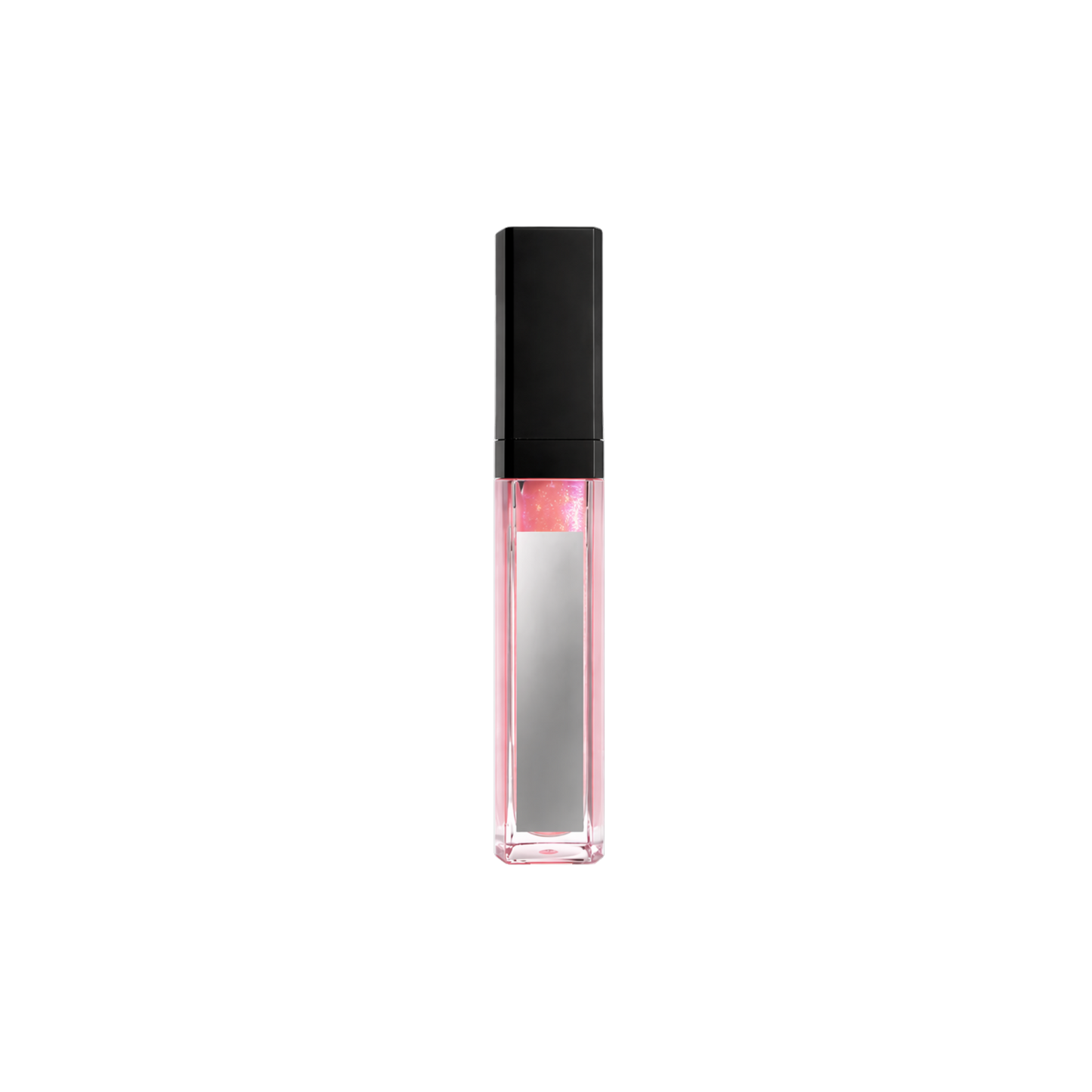 Small pink bottle with black cap on a white background