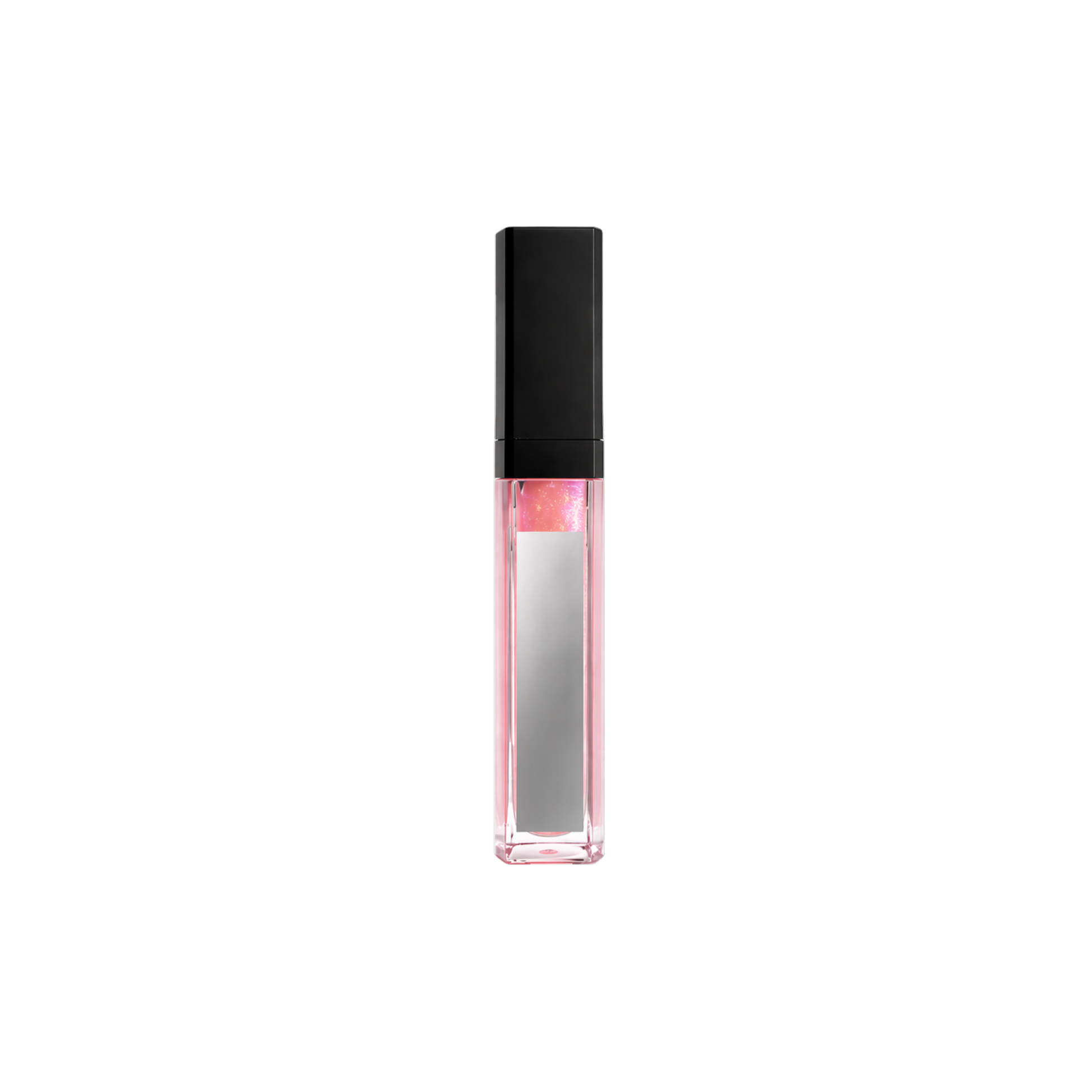 Small pink bottle with black cap on a white background